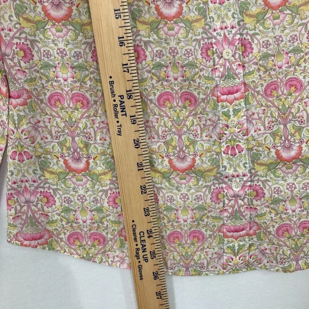 J. Crew sz 2 Liberty Art Fabric Pink Green Floral Lodden‎ Print Button Up Preppy